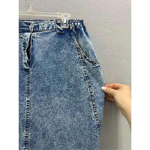 Vintage 80s Pretty Bleu Womens Blue Acid Wash Beaded Embellished Jean Skirt Size - Picture 5 of 8